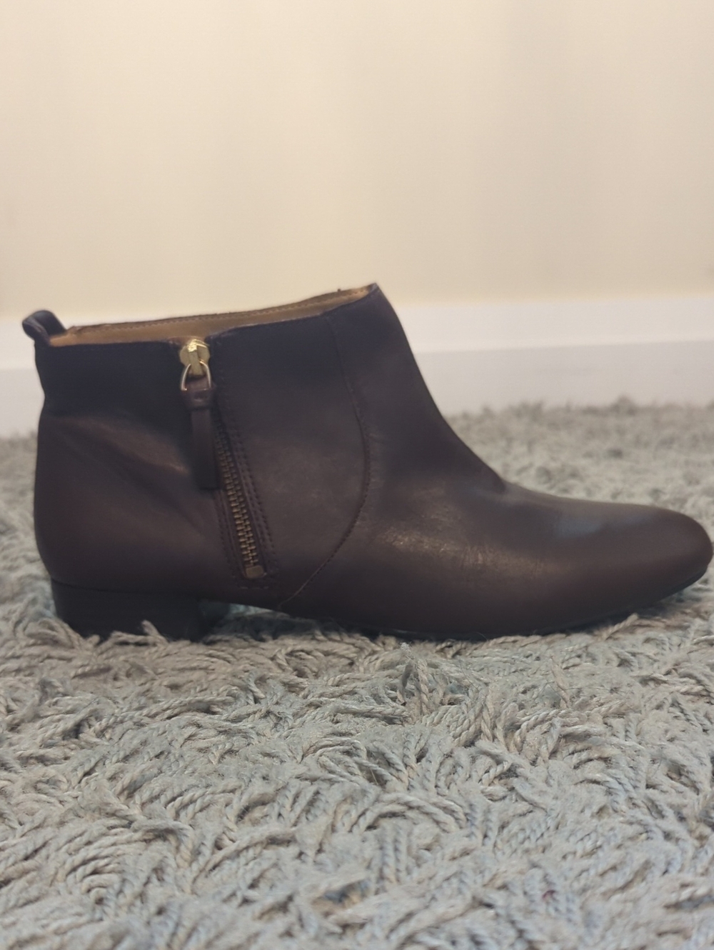 Nine West Dark Brown Leather Ankle Bootie with Side Zip